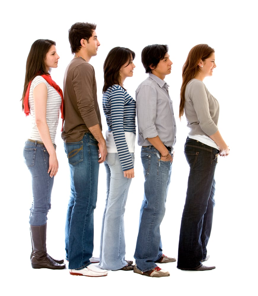 group of people in a queue isolated over a white background